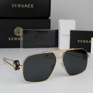 BRAND NEW Versace VE2269 100287 Gold Dark Grey Pilot Unisex Sunglasses VE 2269